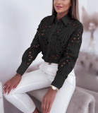 Spring Autumn Career Women Fashion Lace Hollow Long-Sleeved Shirt