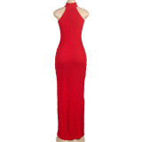 Summer Solid Color Round Neck Sleeveless Slim High Waist Long Dress