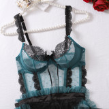 Fashion Sexy Contrast Color Mesh See-Through Hollow Low Back Temptation Sexy Lingerie