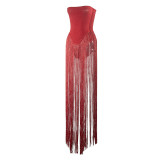 Women Tassel Patchwork Strapless Dress