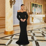 Women's Long Sleeve Off Shoulder Formal Party Fishtail Evening Dress Bridesmaid Gown