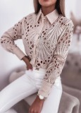 Spring Autumn Career Women Fashion Lace Hollow Long-Sleeved Shirt