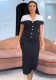 Chic Career Slim V-Neck Button Color Matching Bodycon Dress