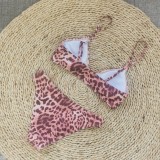 Women Leopard Print Beach Bikini Swimsuit Three-Piece