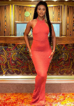 Summer Solid Color Round Neck Sleeveless Slim High Waist Long Dress Summer Solid Color Round Neck Sleeveless Slim High Waist Long Dress