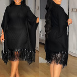 Plus Size Women Elegant Patchwork Tassel Maxi Dress