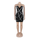 Women Sexy Irregular Beaded Patchwork Bodycon Strapless Dress