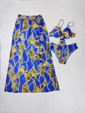 Multi-Color Printed Three-Piece Bikini Women's Swimsuit