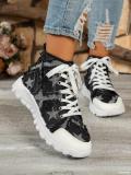 Autumn Winter Thick-Soled Washed Denim Plaid Women Casual Short Boots