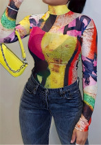 Women's Fashion Casual Color Block Print Long Sleeve Top Women's Fashion Casual Color Block Print Long Sleeve Top