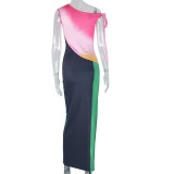 Women Colorblock Lace Off Shoulder Slash Shoulder Dress