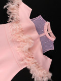 Women Formal Party See-Through Off-Shoulder Feather Dress