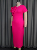 Plus Size Women Solid Flower Dress