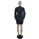 Women Casual Long Sleeve Pocket Dress