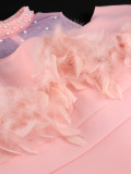 Women Formal Party See-Through Off-Shoulder Feather Dress