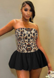 Women Sexy Sequin Leopard Strapless Patchwork Dress