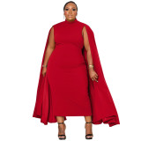 Plus Size African Women Solid Round Neck Patchwork Bodycon Dress