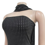 Women sexy ribbon beaded dress