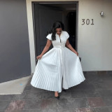 Women Short Sleeve Pleated Shirt Dress