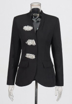 Women British style v-neck beaded Beaded Blazer
