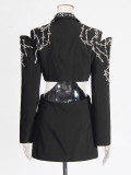 Women rhinestone beaded Open Waist long sleeve Blazer