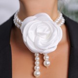 Women evening dress pearl necklace