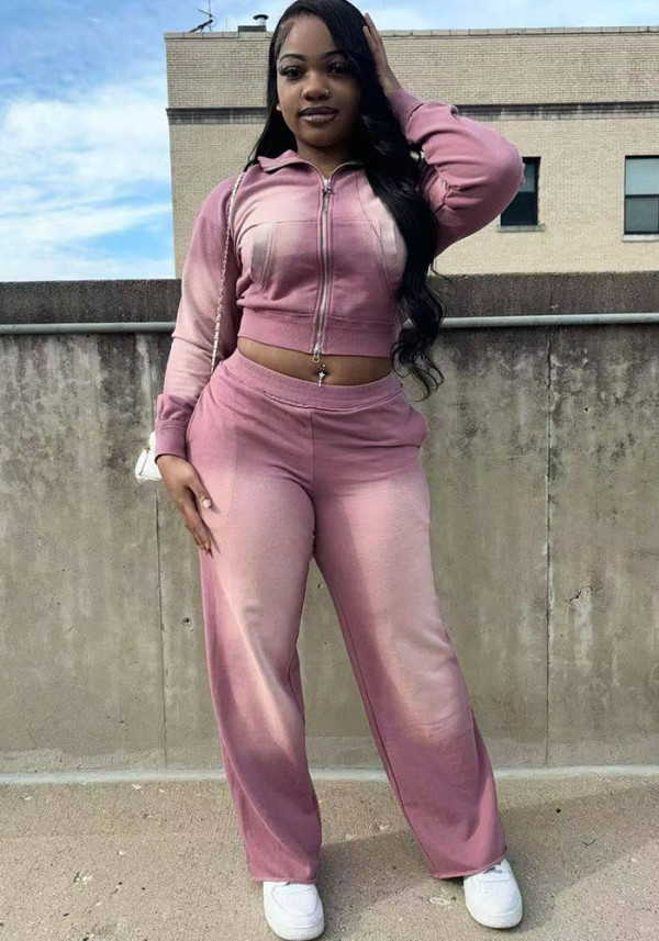 Women washed Hoodies and Pants Two Piece Set