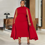 Plus Size African Women Solid Round Neck Patchwork Bodycon Dress