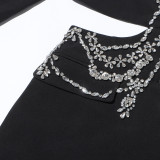 Women rhinestone beaded Open Waist long sleeve Blazer