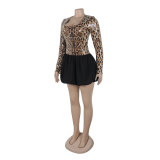 Women sexy sequins leopard sequins patchwork contrast color tutu skirt