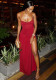 Women Sexy Halter Neck Backless Bodycon Slit Dress