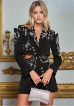 Women rhinestone beaded Open Waist long sleeve Blazer Women rhinestone beaded Open Waist long sleeve Blazer