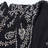 Women rhinestone beaded Open Waist long sleeve Blazer
