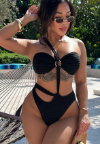 Women One Shoulder Hollow Lace-Up One-Piece Swimwear