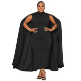 Plus Size African Women Solid Round Neck Patchwork Bodycon Dress