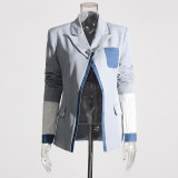 Women Autumn and Winter Fake Two Piece Patchwork Denim Blazer