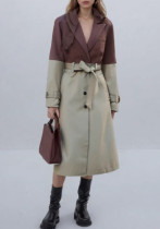 Women Fashion Contrast Patchwork Lace-Up Coat Windbreaker Women Fashion Contrast Patchwork Lace-Up Coat Windbreaker