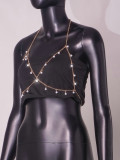 Women metal pearl sexy chest chain