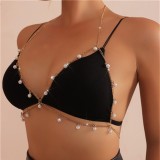 Women metal pearl sexy chest chain