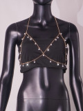 Women metal pearl sexy chest chain