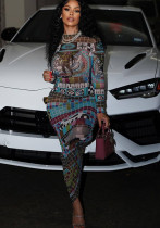 Women long-sleeved Print Maxi Dress