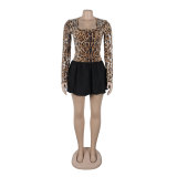 Women sexy sequins leopard sequins patchwork contrast color tutu skirt