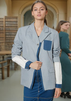 Women Autumn and Winter Fake Two Piece Patchwork Denim Blazer