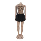 Women Sexy Sequin Leopard Strapless Patchwork Dress