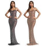 Women sexy suspenders Beaded Bodycon Dress