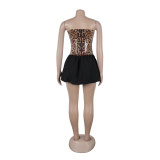Women Sexy Sequin Leopard Strapless Patchwork Dress