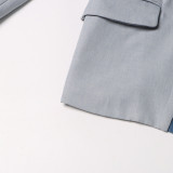 Women Autumn and Winter Fake Two Piece Patchwork Denim Blazer