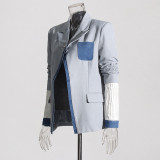 Women Autumn and Winter Fake Two Piece Patchwork Denim Blazer