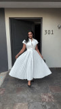Women Short Sleeve Pleated Shirt Dress
