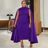 Plus Size African Women Solid Round Neck Patchwork Bodycon Dress